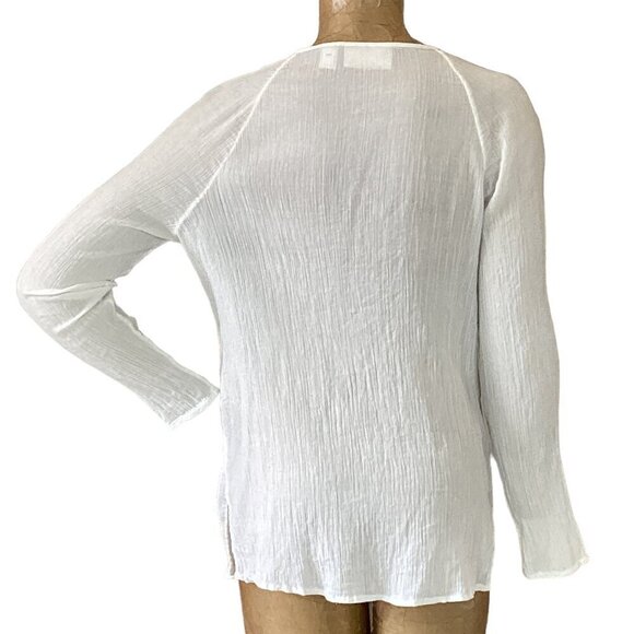 Chico's Cotton Gauze Embroidered BOHO Peasant White Noise Top Sz 1 (M/8) #283B - Picture 6 of 9